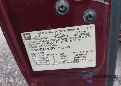 2002 Chevrolet Silverado 1500 Ls from USA, damaged, VIN 2GCEK19T921267583